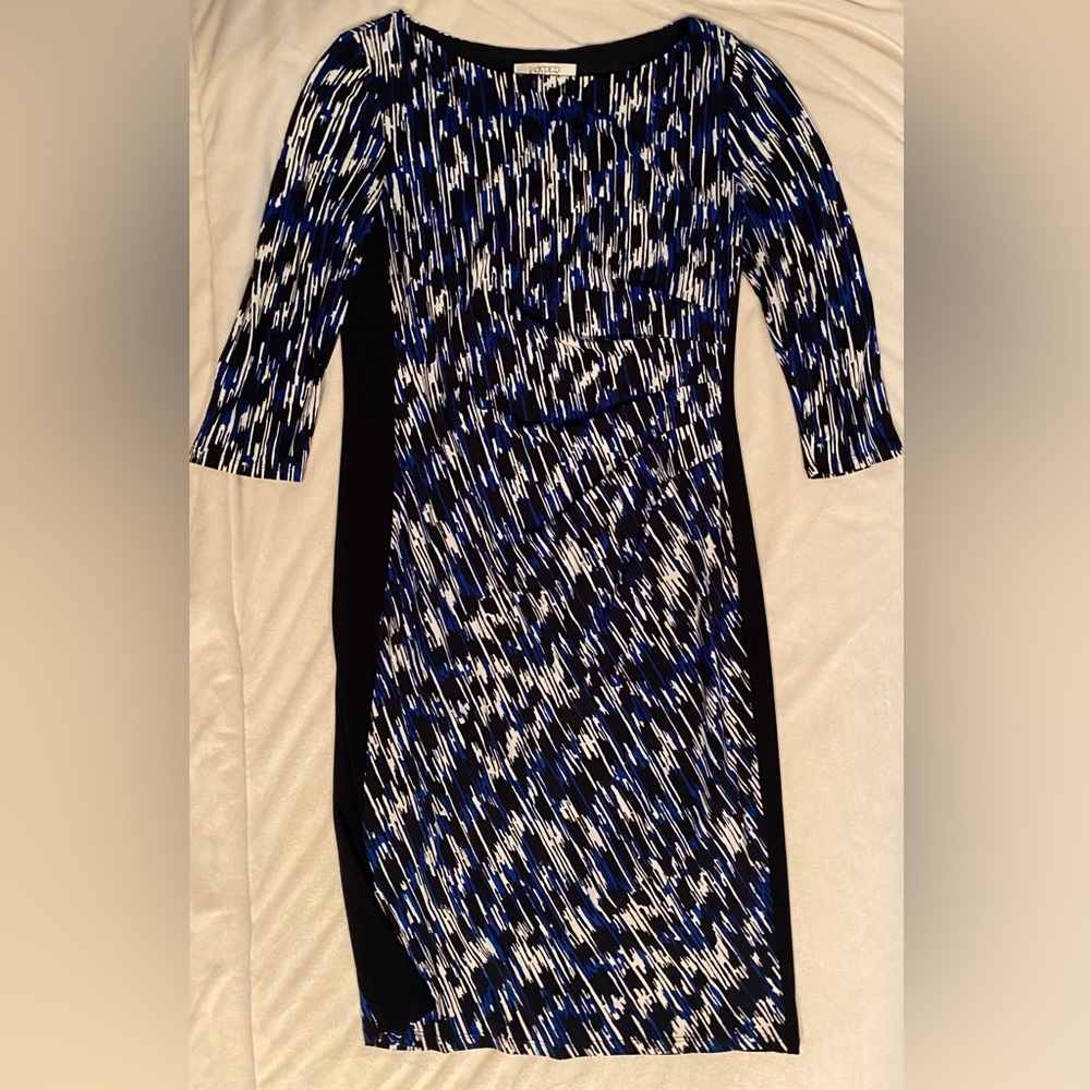 Kasper 3/4 Sleeve Office Dress with Flattering Side Panels and Subtle Gather